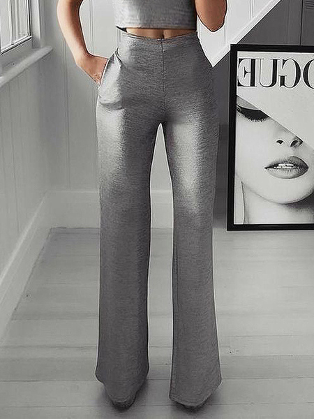 

High Elasticity Regular Fit Urban Plain Fashion Long Straight Pants, Gray, Pants