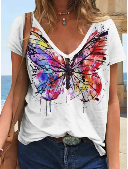 

Women's Simple Butterfly T-Shirt, White, T-shirts