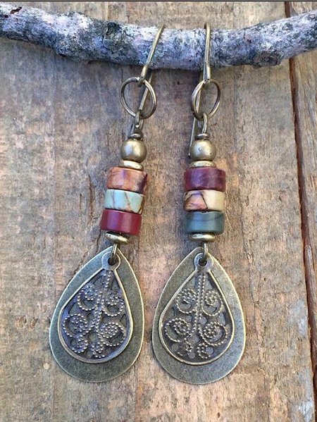 

Vintage Ethnic Pattern Cutout Drop Earrings Everyday Casual Jewelry, Gunmetal, Earrings