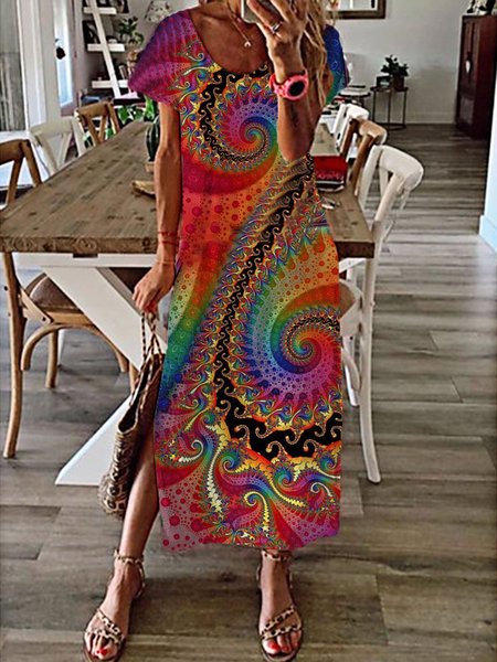 

Psychedelic Art Regular Fit Vintage Dress, Multicolor, Dresses
