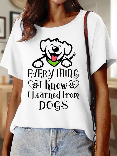 

Lilicloth X Ana Dog Lover Everything I Know I Learned From Dogs Women's Crew Neck T-Shirt, White, T-shirts