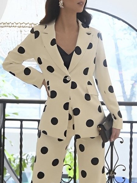 

Polka Dots Regular Fit Urban Lapel Collar Blazer, Black-white, Blazers