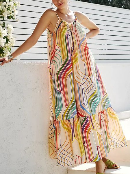 

Casual Striped Loose No Elasticity Dress, As picture, Maxi Dresses