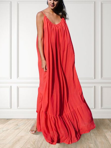 

Plain Casual Loose No Elasticity Dress, Red, Maxi Dresses