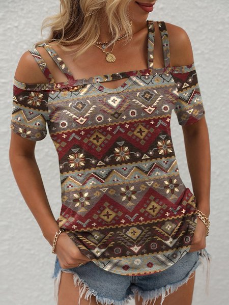 

Casual Ethnic Spaghetti Shirt, Brown, Shirts & Blouses