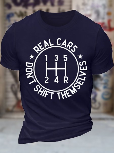

Men's Real Cars Don't Shift Themselves Funny Graphic Printing Cotton Casual Text Letters T-Shirt, Purplish blue, T-shirts