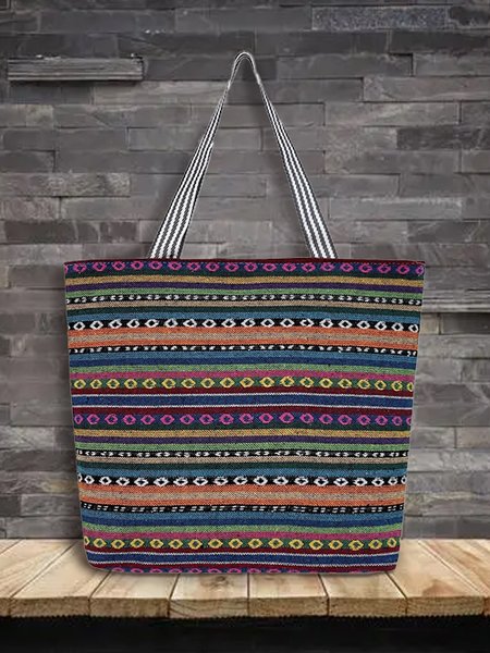 

Ethnic Striped Printing Nylon Women's Shoulder Tote Bag, Multicolor, Women's Bags