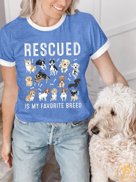 

Lilicloth X Funnpaw Women's Rescued Is My Favorite Breed Regular Fit T-Shirt, Blue, T-shirts