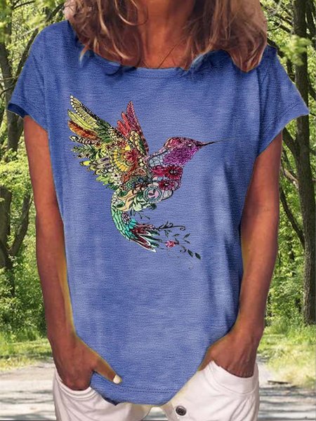 

Women's Mandala Humming Bird Bird Lover Letters Casual T-Shirt, Blue, T-shirts