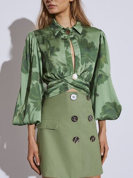 

Shirt Collar Floral Elegant Regular Fit Blouse, As picture, Blouses and Shirts