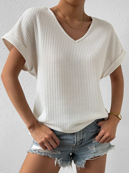 

Plain Casual V Neck T-Shirt, Apricot, T-Shirts