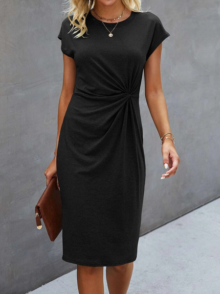

Crew Neck Twist Solid Fitted Dress, Black, Dresses