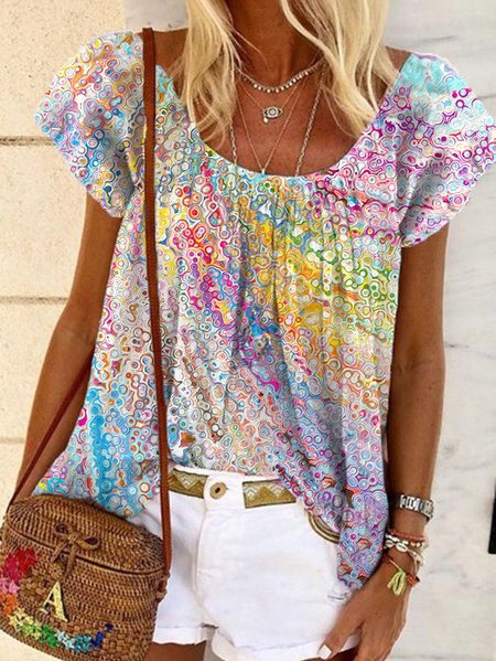 

Crew Neck Ombre Casual Shirt, Pink-white, Shirts & Blouses