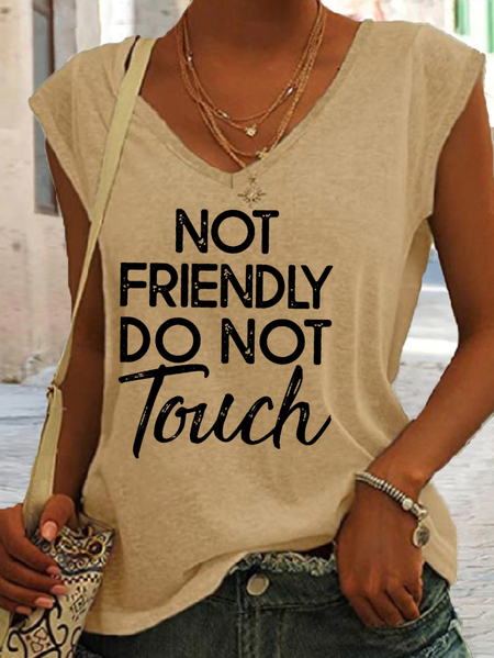 

Women's Funny Sarcasm Hoodie, Not Friendly Do Not Touch Letters Casual Tank Top, Khaki, Tank Tops