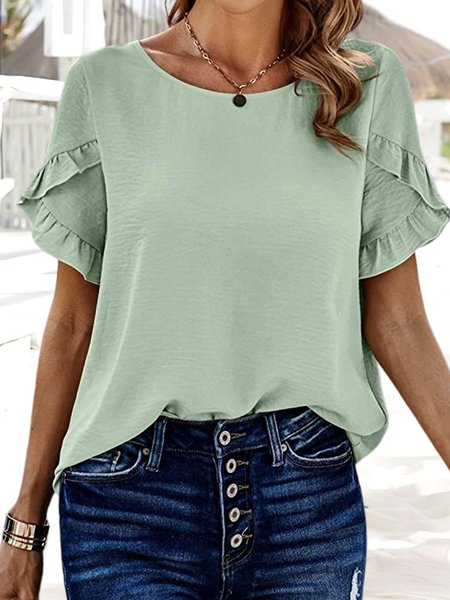 

Casual Plain Loose Crew Neck Shirt, Green, Shirts & Blouses
