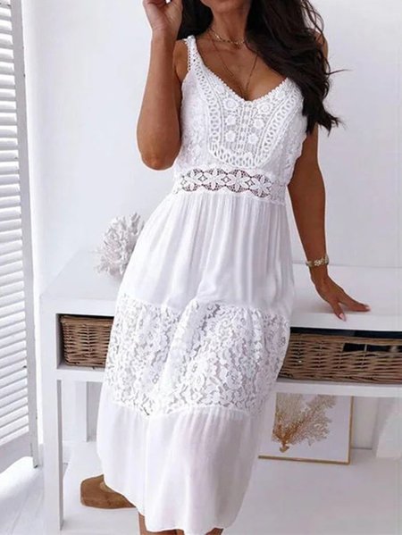 

Elegant Lace Regular Fit Dress, White, Dresses