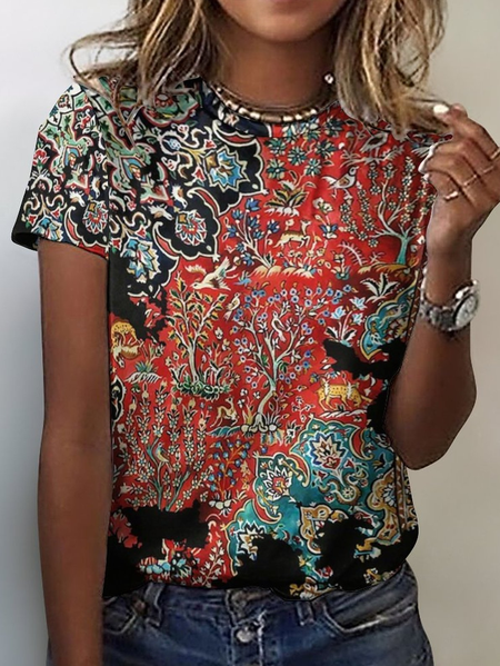 

Women's Art Print Casual Crew Neck T-Shirt, As picture, T-shirts