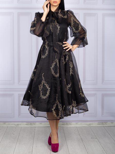 

Crew Neck Elegant Wedding Party Dress, Black, Midi Dresses