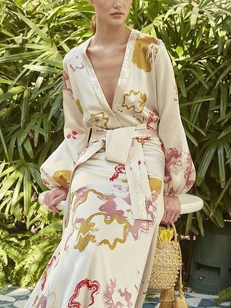 

Elegant V Neck Regular Fit Floral Shirt, As picture, Blouses and Shirts