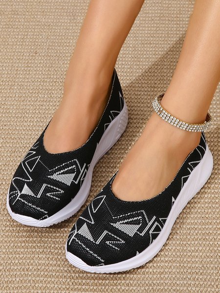 

Comfortable Soft Sole Breathable Geometric Fly Knit Sneakers, Black, Sneakers
