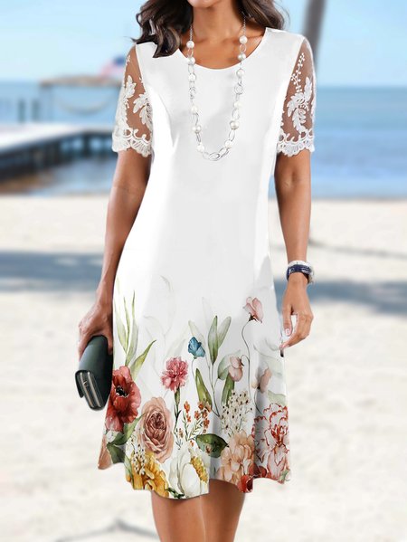 

Lace Regular Fit Casual Floral Dress, White, Dresses