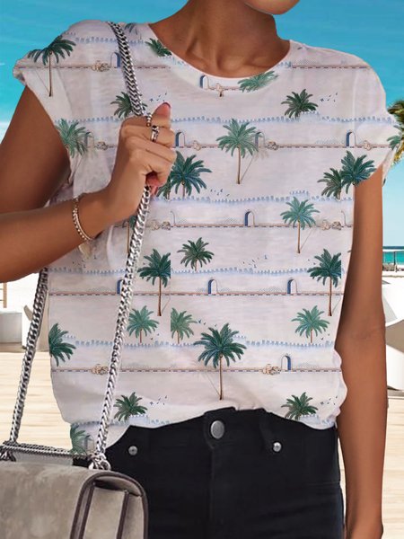 

Loose Vacation Crew Neck T-Shirt, White, T-Shirts