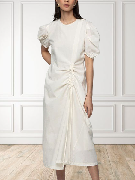 

Plain Regular Fit Casual No Elasticity Dress, White, Maxi Dresses