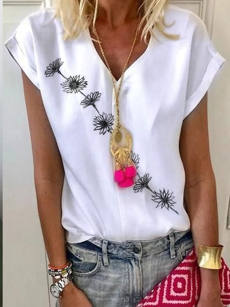 

Cotton-Blend Casual Regular Fit Floral Shirt, White, Tees & T-shirts