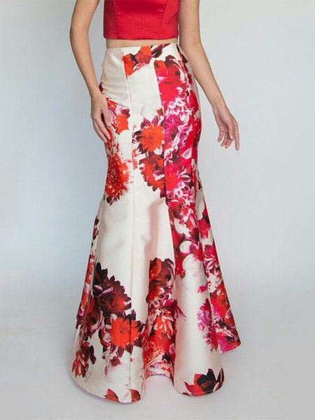 

Floral Elegant Regular Fit Maxi Skirt, Red, Maxi Dresses