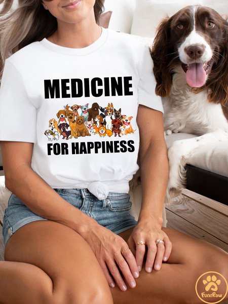 

Lilicloth X Funnpaw Women's Dog Lover Medicine For Happiness T-Shirt, White, T-shirts