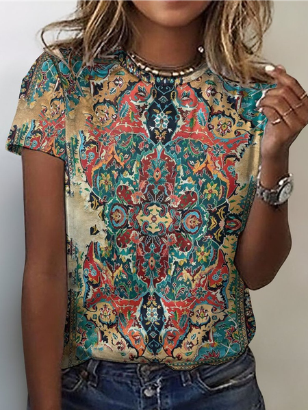 

Women's Art Print Casual Crew Neck T-Shirt, As picture, T-shirts
