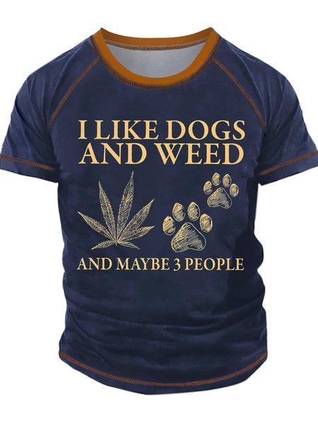 

Men's I Like Dogs And Maybe 3 People Funny Graphic Printing Regular Fit Eagle Old Glory Casual T-Shirt, Blue, T-shirts