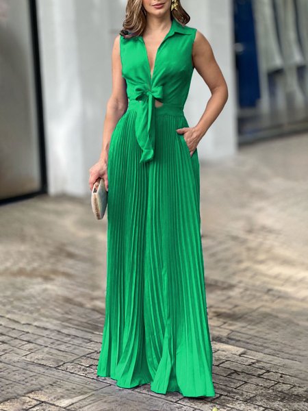 

Regular Fit Sleeveless Plain Urban Jumpsuit, Green, Jumpsuits