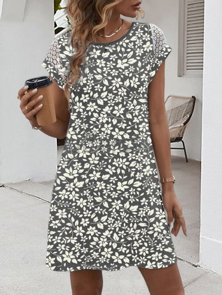Casual Ditsy Floral Dress, Gray, Dresses