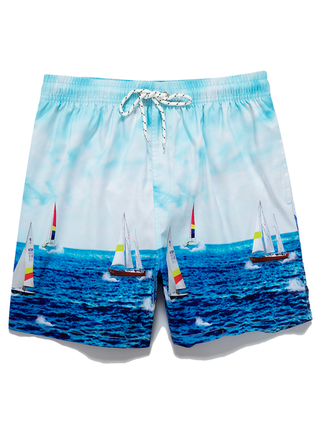 

Sailboat Drawstring Beach Shorts, Blue, Men's shorts