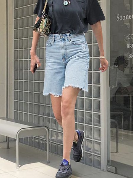 

Plain Casual Denim Denim Shorts, Blue, Shorts