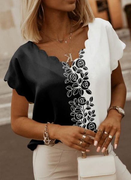

Floral V Neck Casual Shirt, Black, Shirts & Blouses