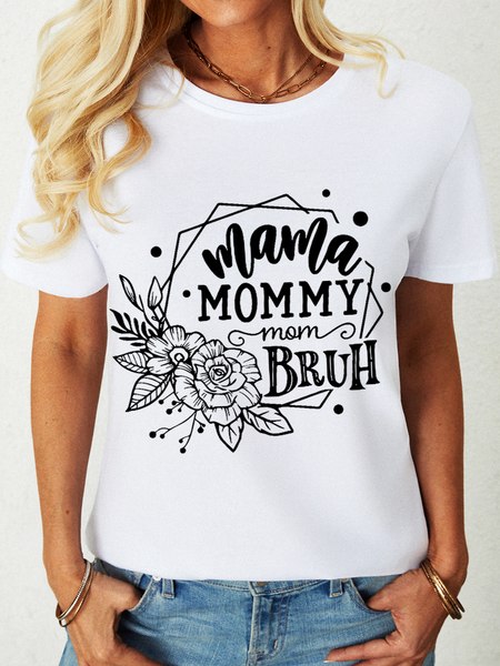

Women's Gift Mama Mommy Mom Bruh Mothers Day Loose Simple Cotton T-Shirt, White, T-shirts