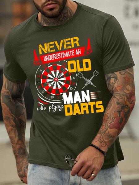 

Lilicloth X Y Never Underestmate An Old Man Who Plays Darts Men's Casual T-Shirt, Army green, T-shirts