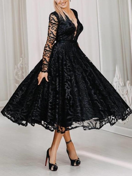 

Elegant Regular Fit V Neck Wedding Guest Dress, Black, Wedding Guest Dresses