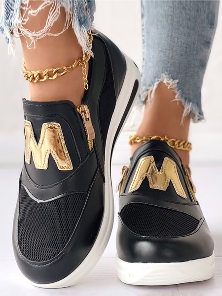 

Letter Decor Breathable Mesh Fabric Split Joint Slip On Walking Shoes, Black, Sneakers
