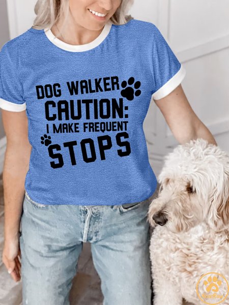 

Lilicloth X Funnpaw Women's Dog Walker Caution I Make Frequent Stops Regular Fit Casual T-Shirt, Blue, T-shirts