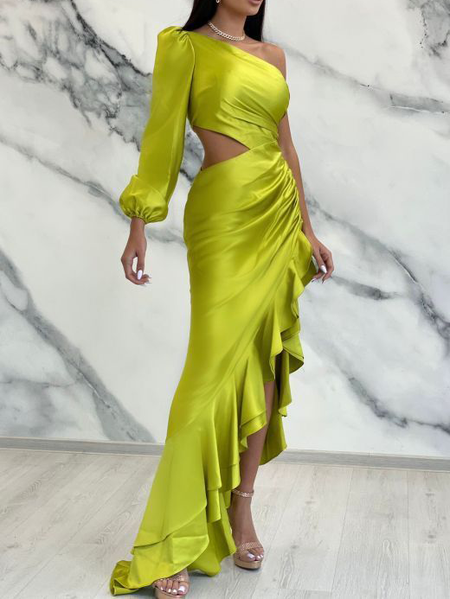 

One Shoulder Elegant Wedding Guest Dress, Green, Wedding Guest Dresses