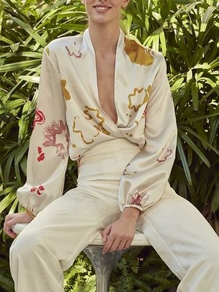 

Regular Fit Elegant V Neck Blouse, As picture, Blouses and Shirts