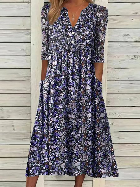 

Plus Size Casual Short Sleeve Woven Dress, Blue, Dresses