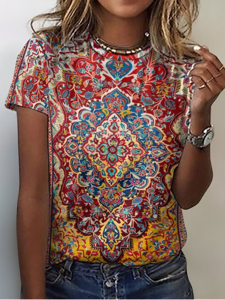 

Women's Art Print Casual Crew Neck T-Shirt, As picture, T-shirts