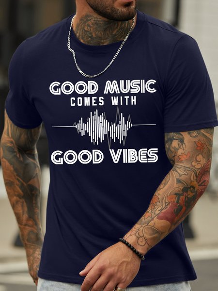 

Men's Good Music Cames With Good Vibes Funny Graphic Printing Text Letters Cotton Casual T-Shirt, Purplish blue, T-shirts