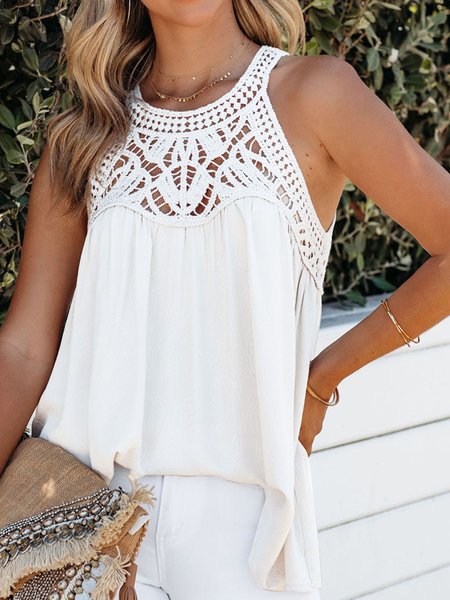 

Plain Vacation Tank Top, White, Tanks & Camis