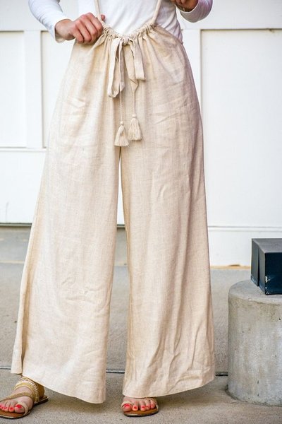 

Plain Cotton And Linen Casual Loose Pants, Light khaki, Pants