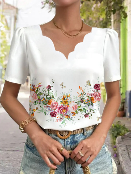 Casual Floral Regular Fit Shirt, White, Shirts & Blouses